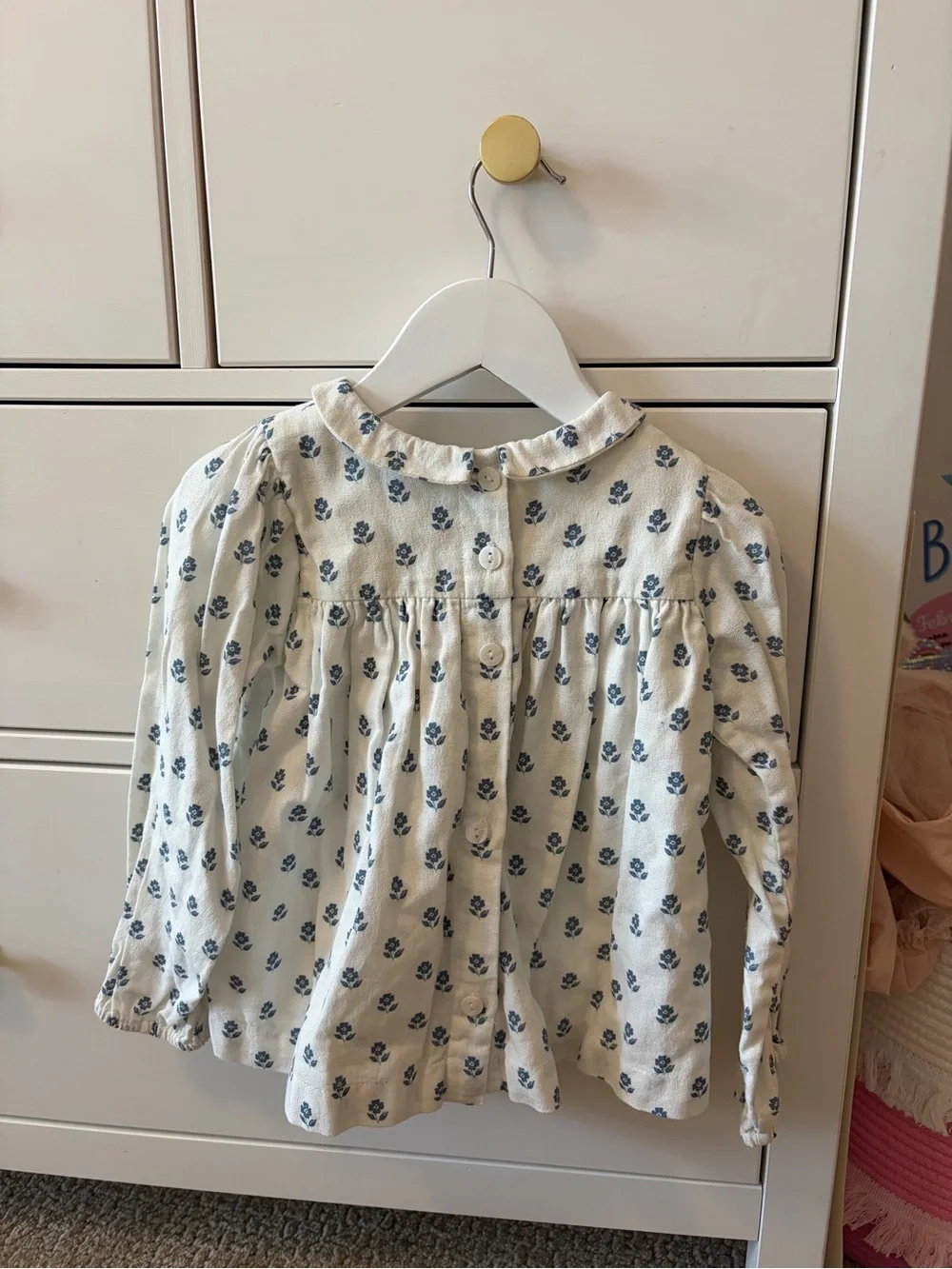 Little Cotton Clothes Floral Collar Top Girls Blue Cotton